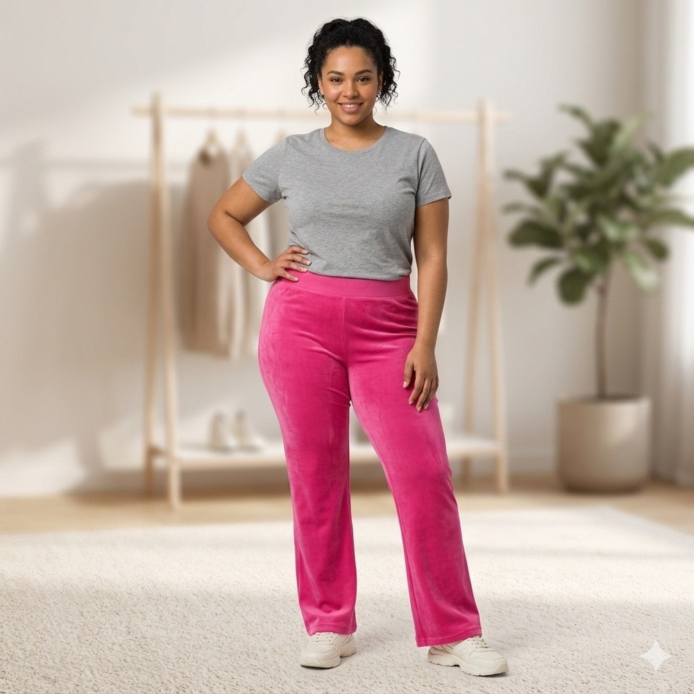 Juicy Couture Hot Pink Velour Wide‎ Leg Track Pants XL Y2K Barbiecore Loungewear